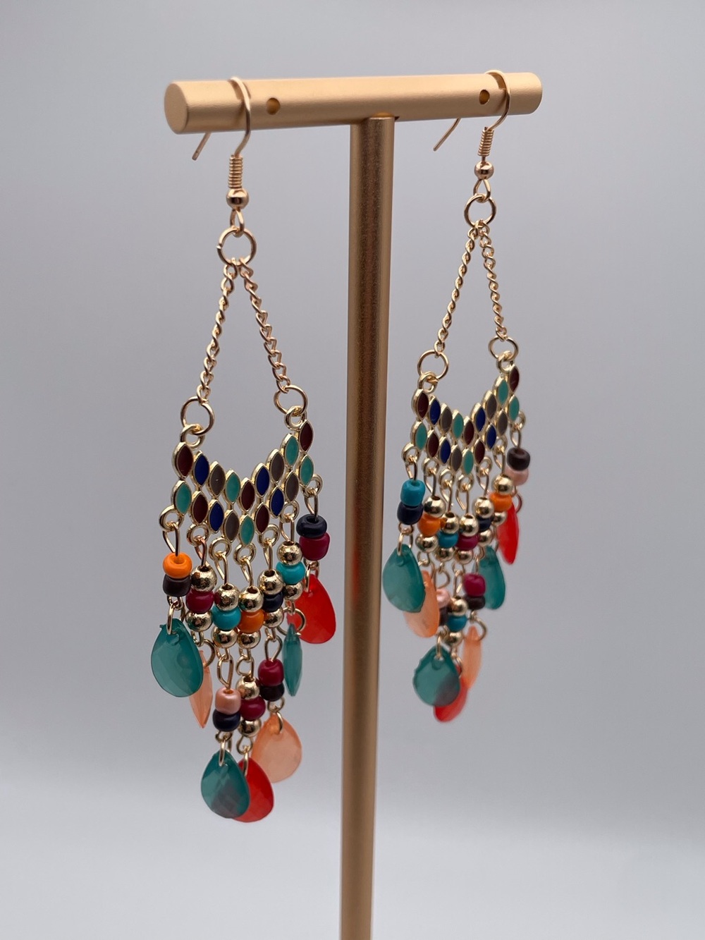 Multicolored Water Drop Beaded Dangling Earrings - Picture 7 of 13